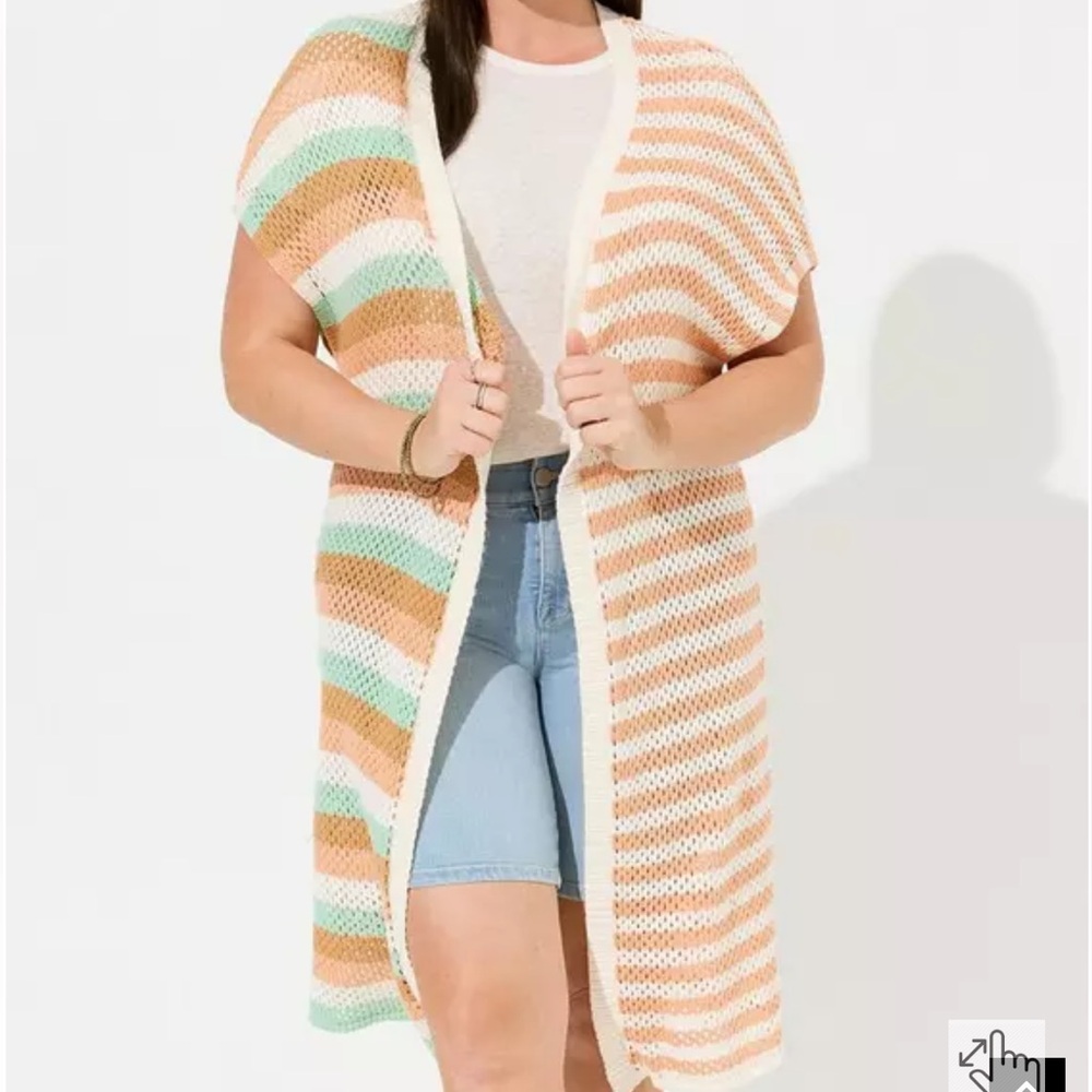 Torrid Duster Vest Sweater Beach Coastal Stripes Crochet Boho Festival Bohemian